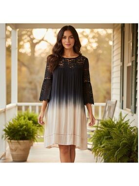 Umgee Ombre Lace Dress Black/Tan Size XL